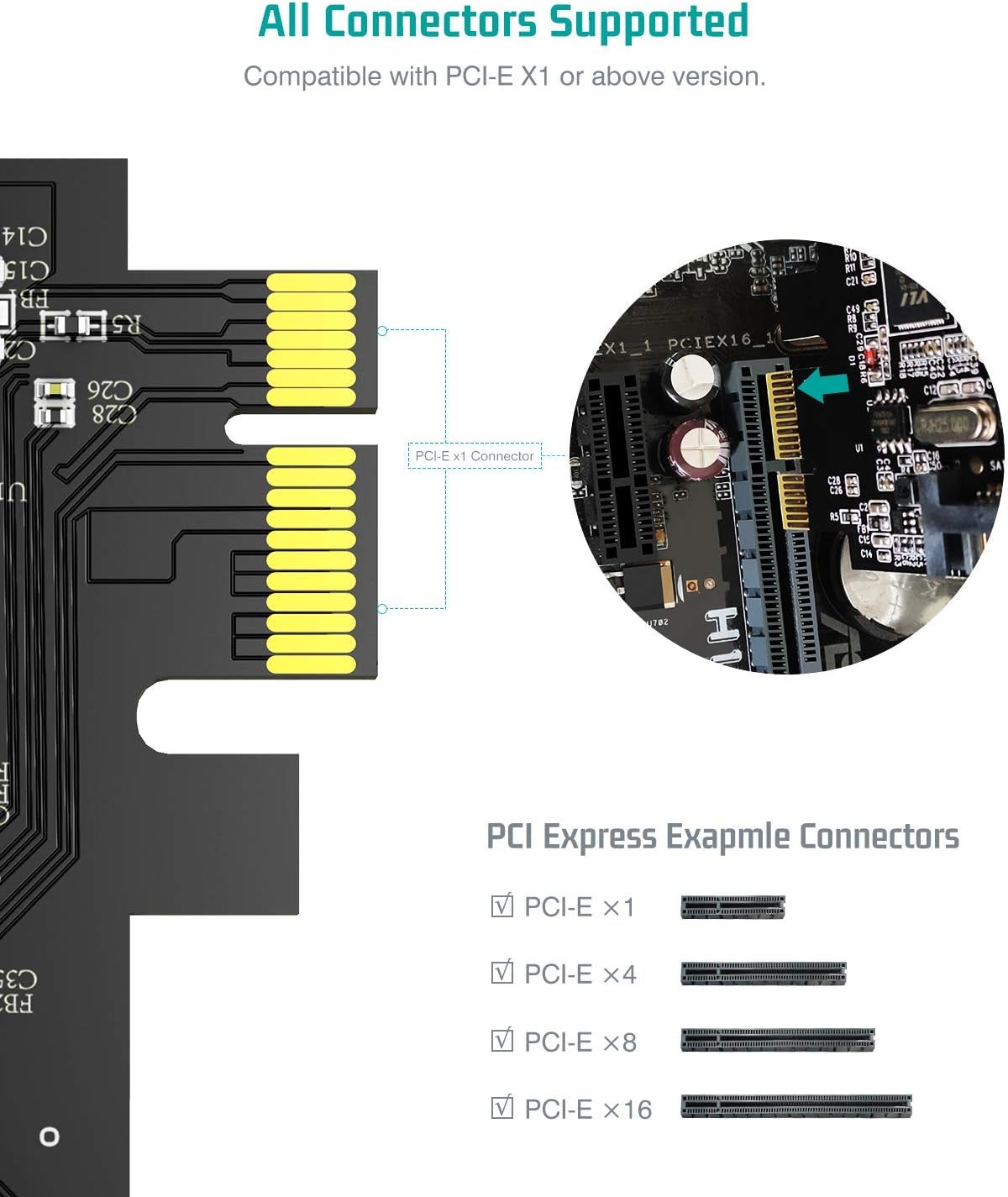 Tiergrade Superspeed 7 پورت کارت توسعه PCI-E به USB 3.0 با کانکتور برق 15 پین SATA - کارت توسعه PCI Express (PCIe) کارت USB برای رایانه رومیزی پشتیبانی از Windows 10/8.1/8/7/XP 7 USB3.0