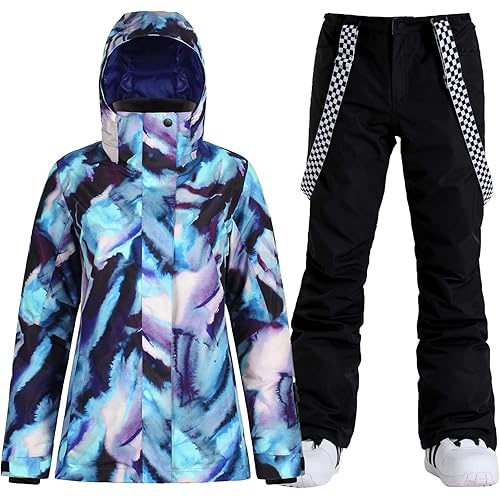 GSOU SNOW Women Ski Jacket and Pants Set Snowboarding Snowsuit Snow Coat Hooded Waterproof Windproof