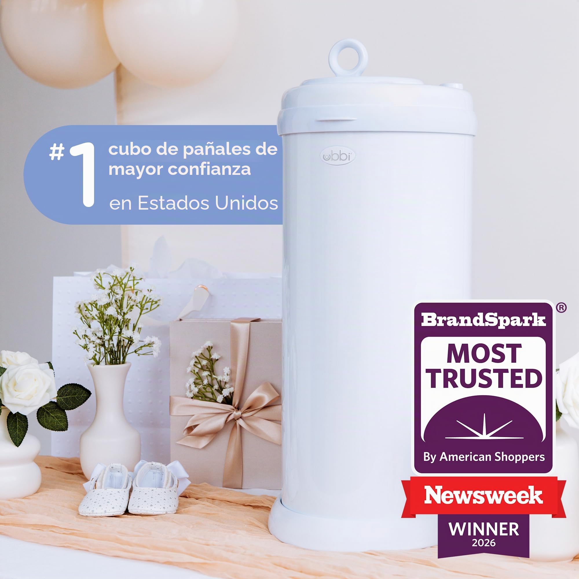 Ubbi Cubo de basura de acero con bloqueo de olores, no requiere bolsa especial, ahorro de dinero, galardonado, diseño moderno, papelera de pañales imprescindible, color verde salvia