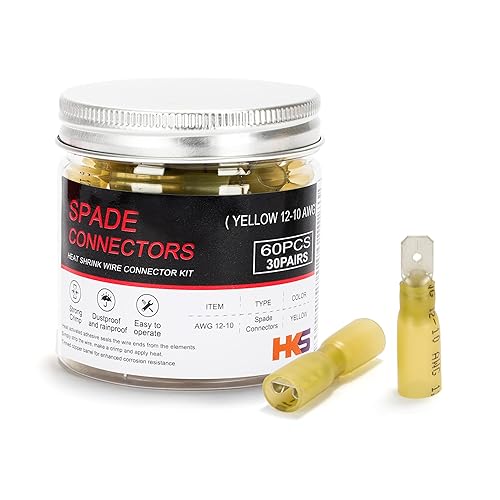 Miniatura 32 de HKS 100 conectores de pala hembra rojo 22-16 AWG – Kit de conectores de cable de desconexión rápida eléctricos termorretráctiles – cobre rojo