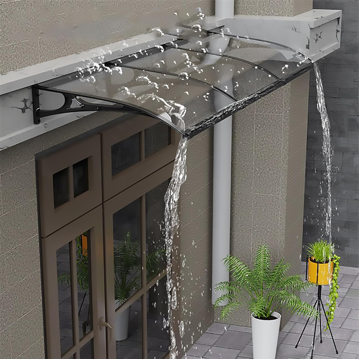 Outdoor Awning Front Door Canopy, Polycarbonate Porch Awning Transparent Door Canopy Outdoor Garden Shade Shelter for Front/Back Door Porch (120x280cm/47x110in)