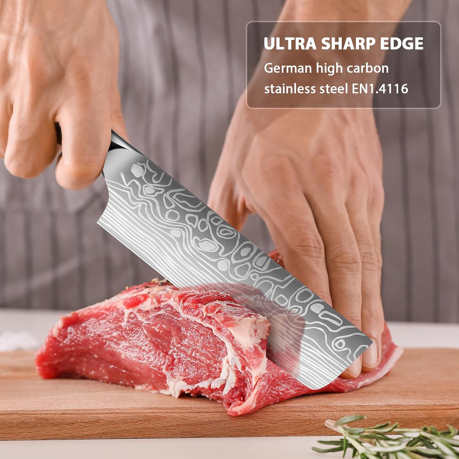 MOSFiATA Nakiri Kitchen Knife, 7”&5.5" Chef Knife Set, Ultra Sharp German Stainless Steel Cleaver Cooking Knife with Ergonomic Handle Gift Box - Image 3