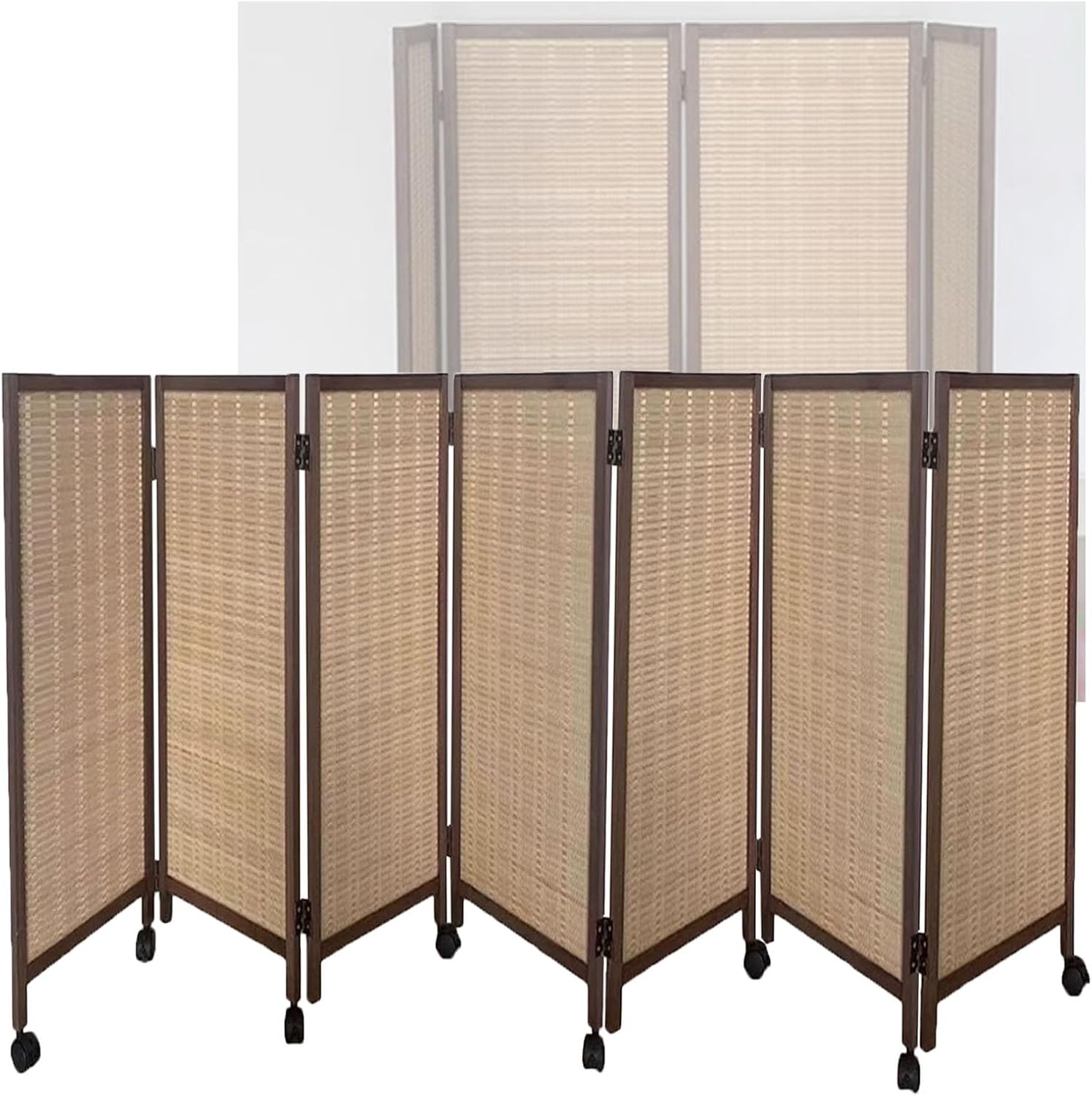 Room Dividers Panels,Short Room Divider,Mobile Privacy Screen with Pulleys,Foldable Wooden Blackout Fence,4/5/6/7/8 Panels,Suitable for Home Office Dormitory Kindergarten,Brown,120