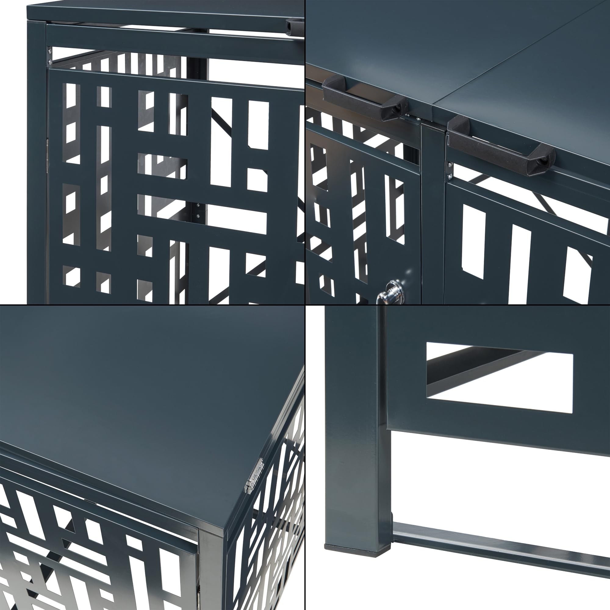 casa.pro Box Copribidoni in Acciaio Zincato Porte con Serratura e Coperchi a Ribalta Deposito per 2 Bidoni di Spazzatura da 240L Gabbia Traforata 116x132x80 cm Antracite