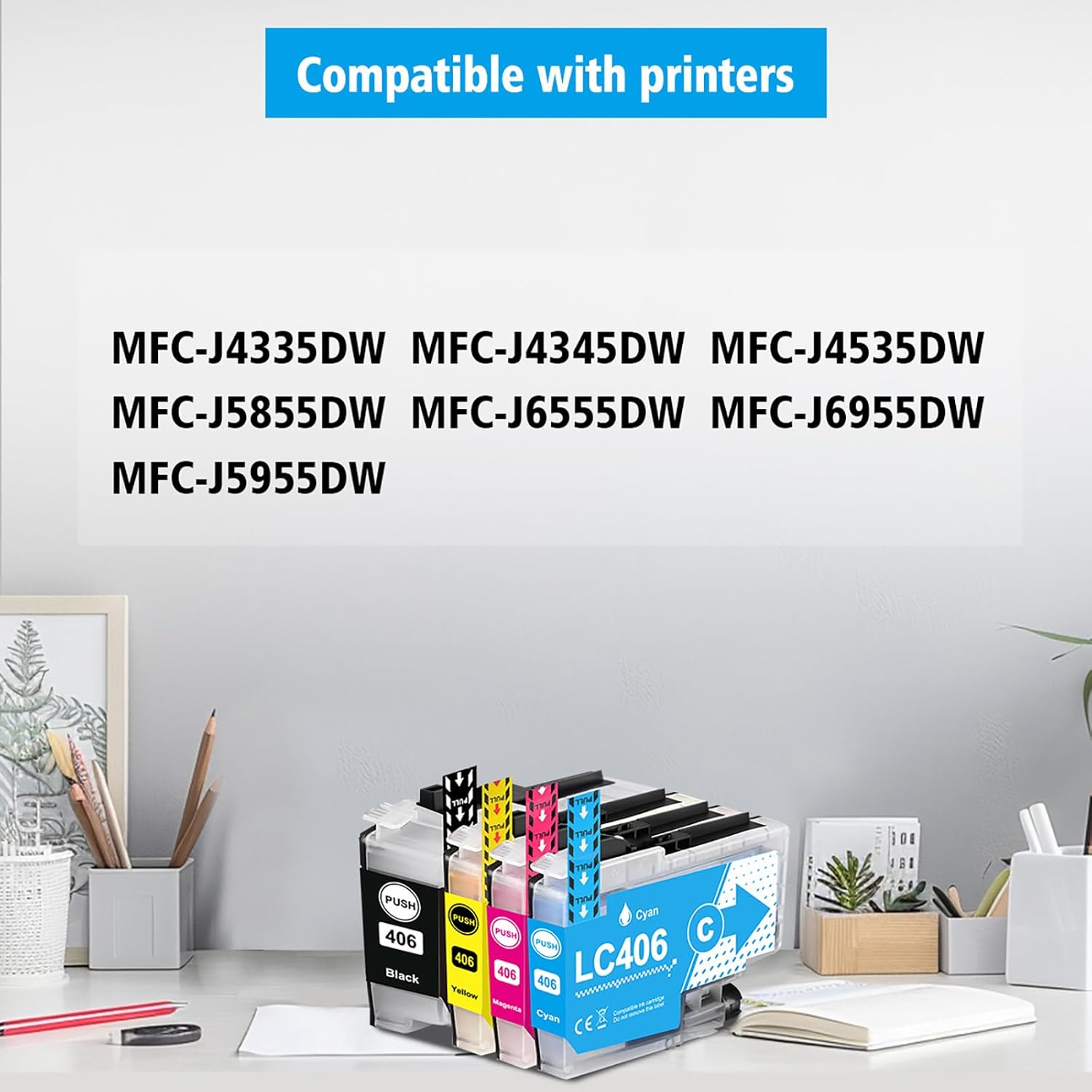 LC406 4 Colors Compatible Ink Cartridges Black 3000 Pages Color 1500 Pages for Brother J4335DW MFC-J4335DW J4345DW MFC-J4345DW MFC-J4535DW MFC-J5855DW MFC-J6555DW MFC-J6955DW MFC-J5955DW Printer
