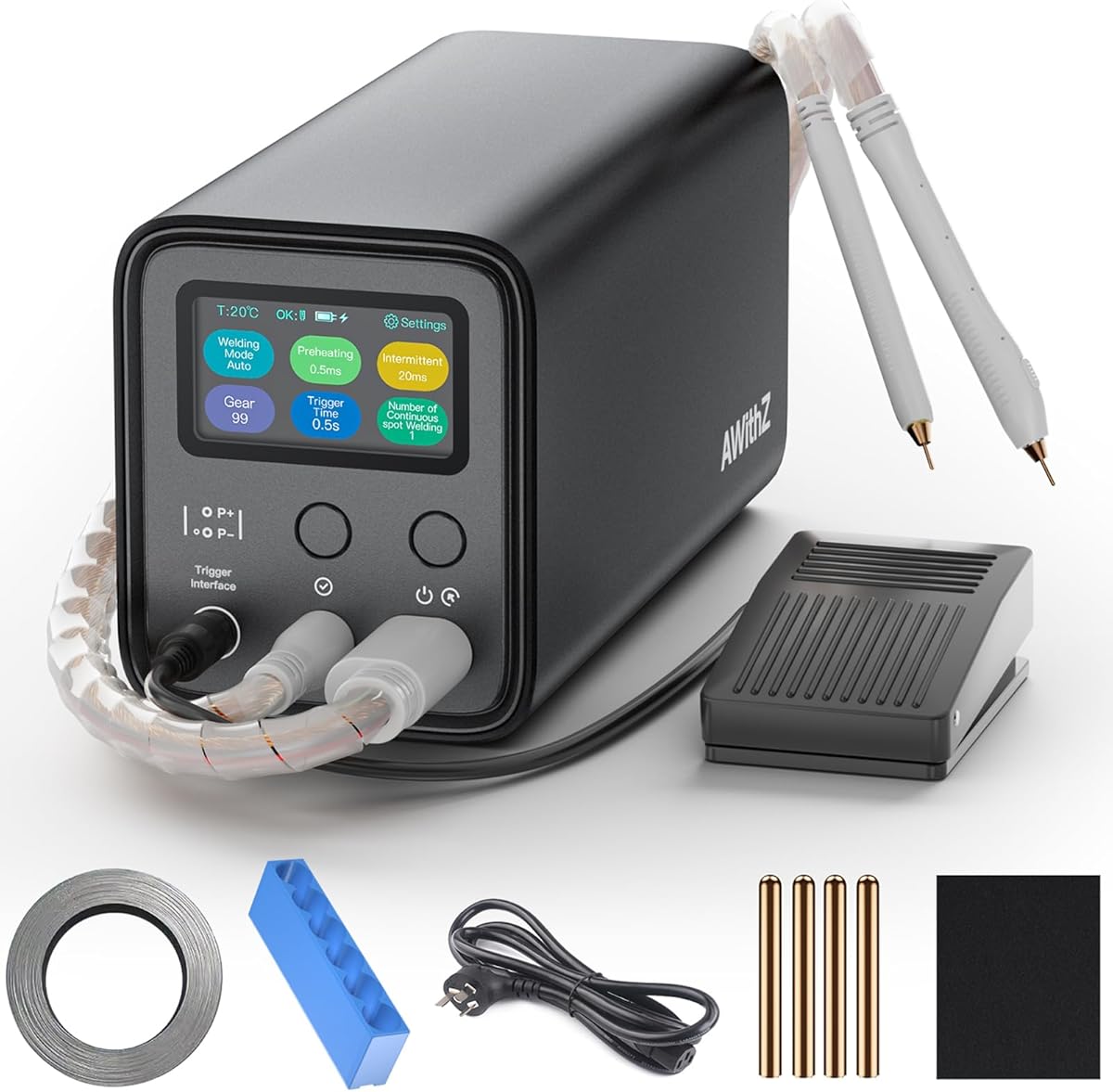 Capacitor Battery Spot Welder, AWithZ UF20B 10.5KW Spot Welder, 3-in-1 Auto & Manual & Foot Pedal Three Modes Welding Equipment for 18650/LiFePO4 Lithium Battery Pack Building with Foot Pedal