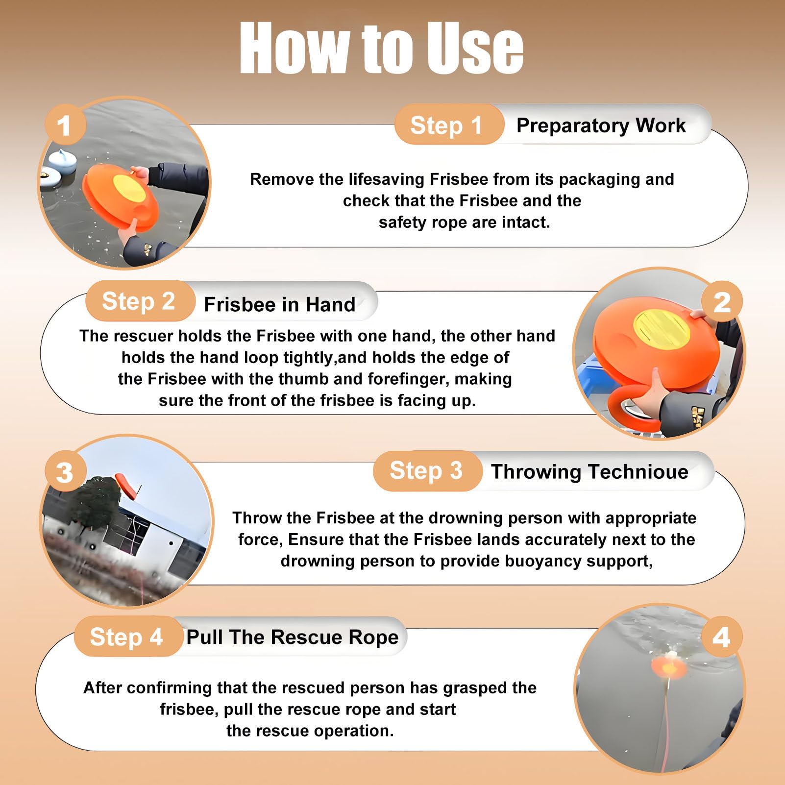 Disco de Rescate Naranja de Alta Resistencia con Cuerda Flotante para Lanza 3piece | Frisbee de rescate acuático, dispositivo de rescate de calidad profesional para personal de primeros auxilios