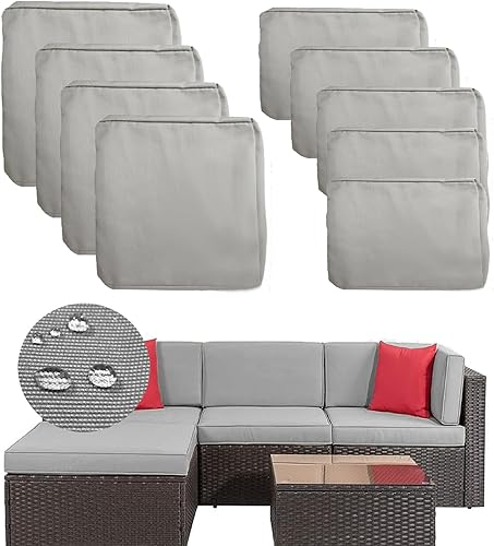 Miniatura 9 de TECOSARA Fundas de cojín de patio para juegos de muebles de patio de 5 piezas, 9 fundas de cojín para sofá modular de ratán al aire libre, fundas de