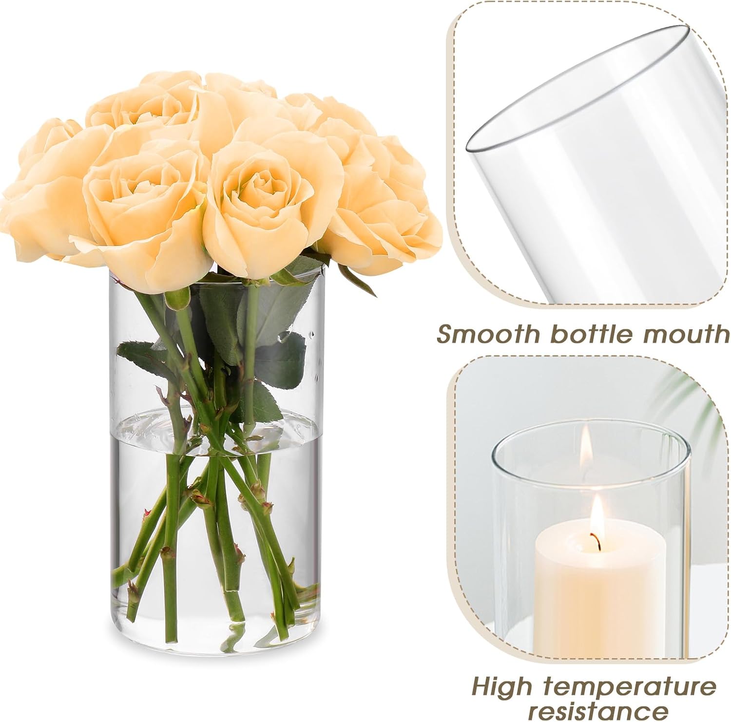 Glass Cylinder Vases for Centerpieces - 6 Inch Tall Clear Bulk Flower Vase Set of 12, Cylinders Candle Holder for Table, Home, Wedding Party Decor