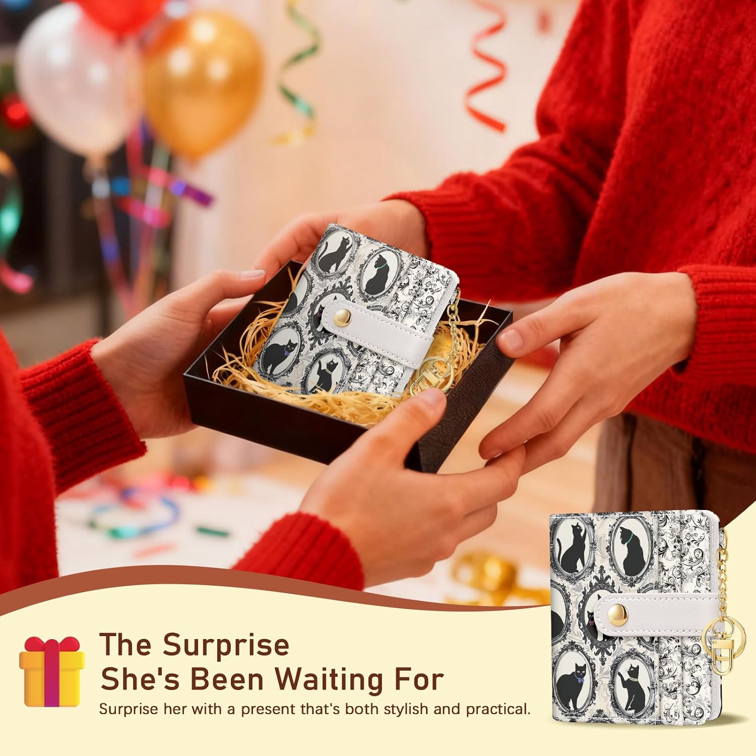 Vintage Black Cats Rfid Ladies Wallet, Small Slim Thin Compact Credit Card Women Wallet, Art Aesthetics PU Leather Bifold Cash Zipper Coin Pocket for Female - Image 7