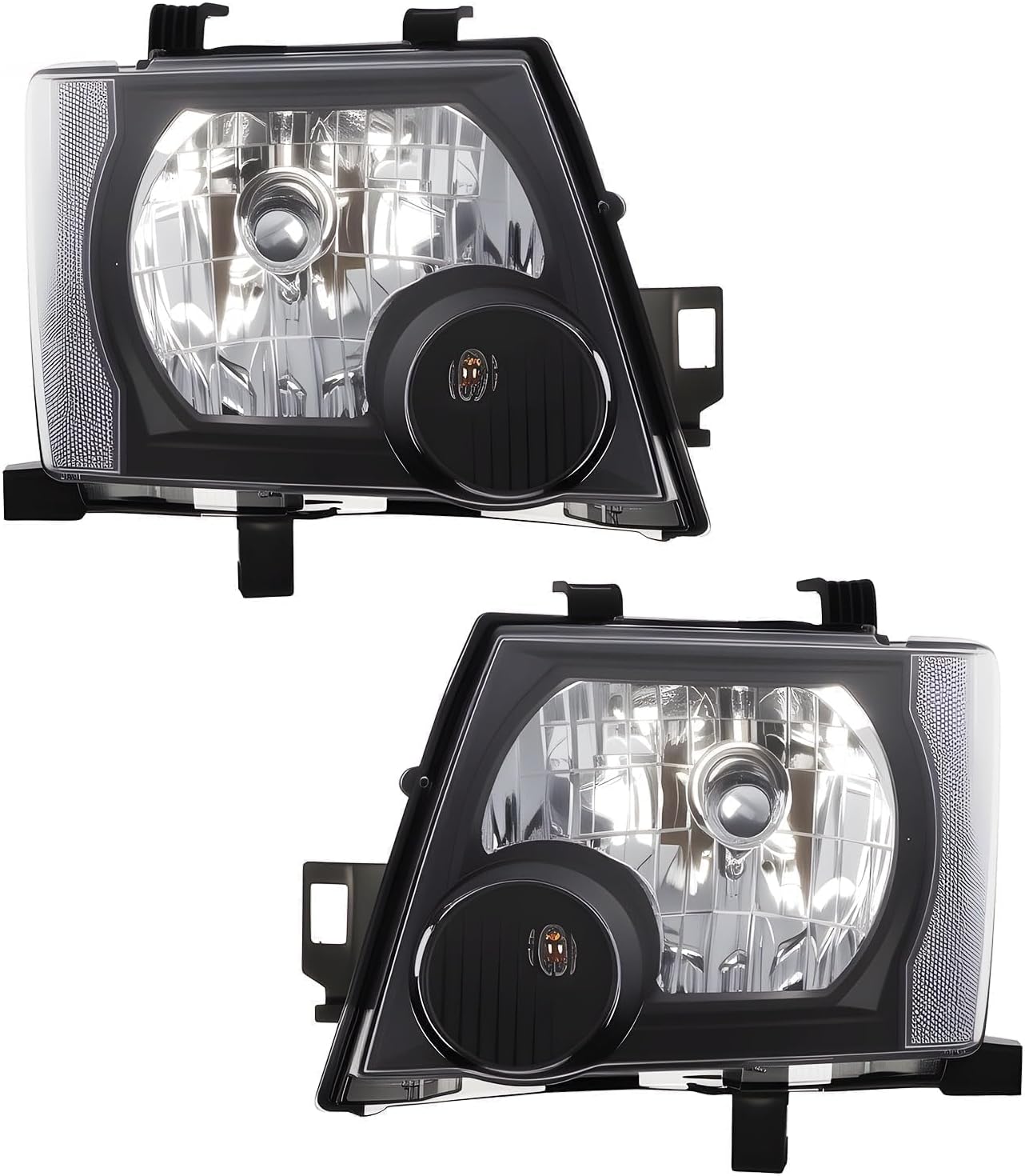 Halogen Headlight Compatible with Xterra 2005-2015 W/O Bulb Headlamp Black Housing Driver & Passenger Side White Corner Clear Lens 26060EA025 26010EA025