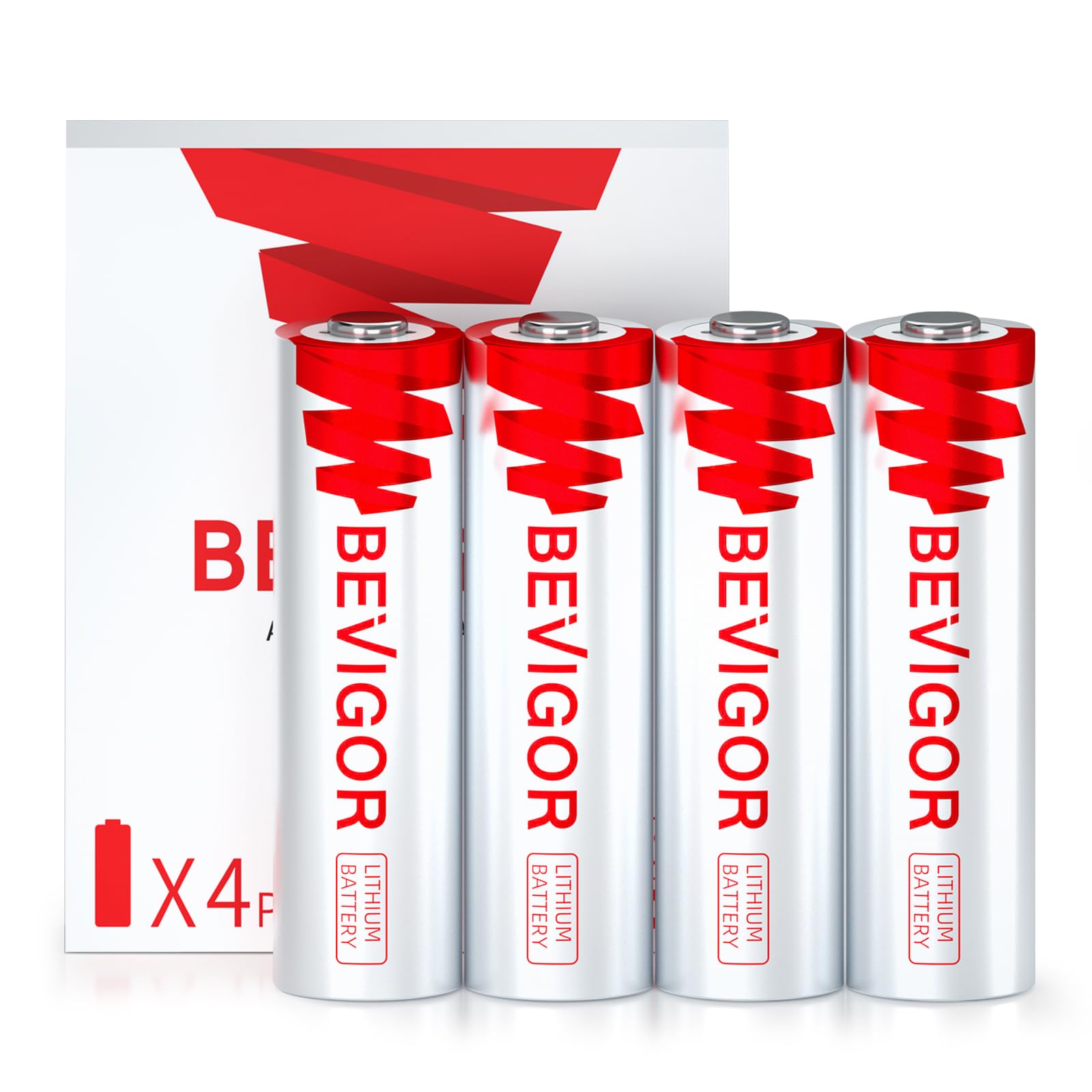 BEVIGOR AA-Lithium-Batterien 4 Stück, 1,5V Hochleistungs AA-Batterien, Nicht wiederaufladbar, geeignet für Haushaltsgeräte und Sicherheitsausrüstung