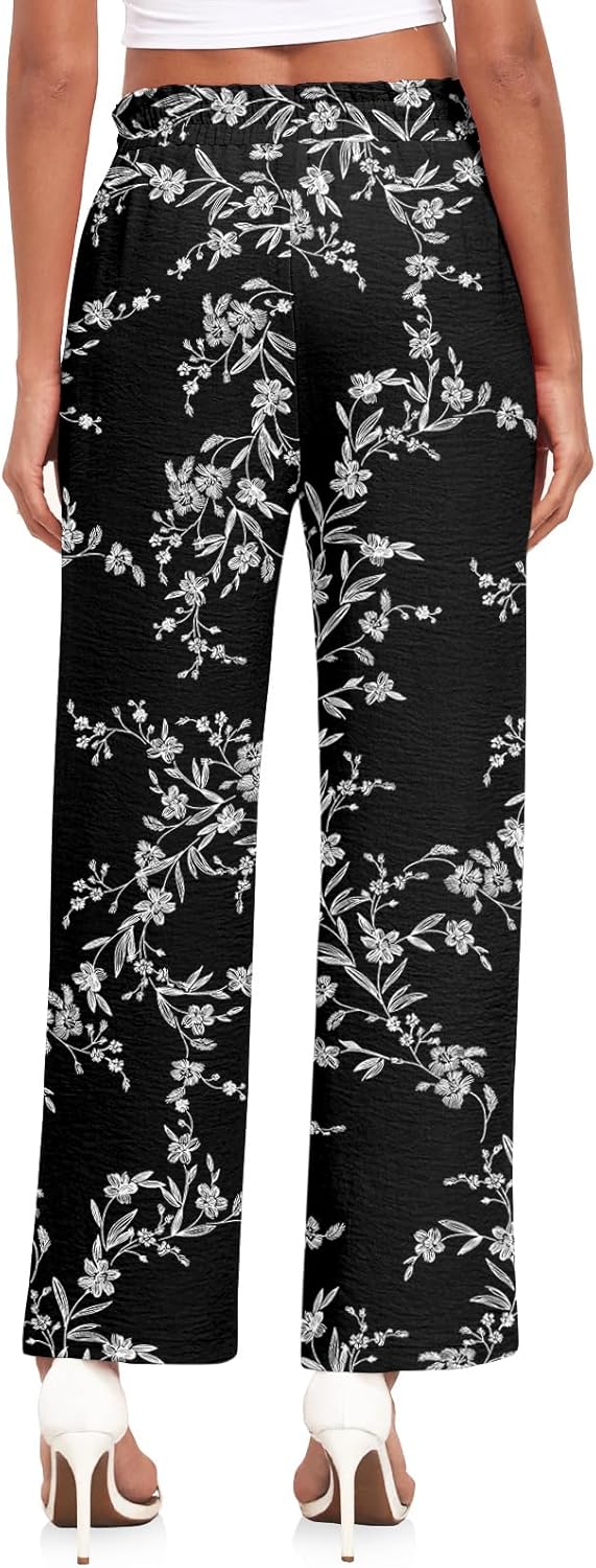 Anydeer Women Pants Loose Wide Leg Trousers Straight Casual Dressy Palazzo Ruffle High Waist Slacks with Pockets - Image 3