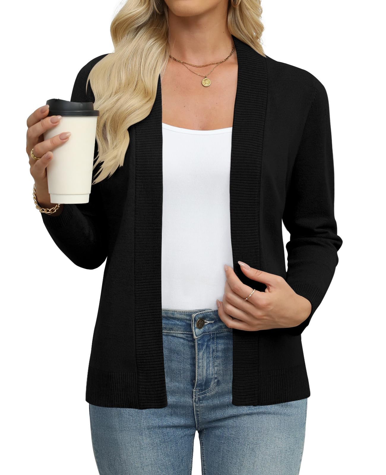 Womens Lightweight Cardigan Sweaters Long Sleeve Open Front Knit Casual Classic Cardigans