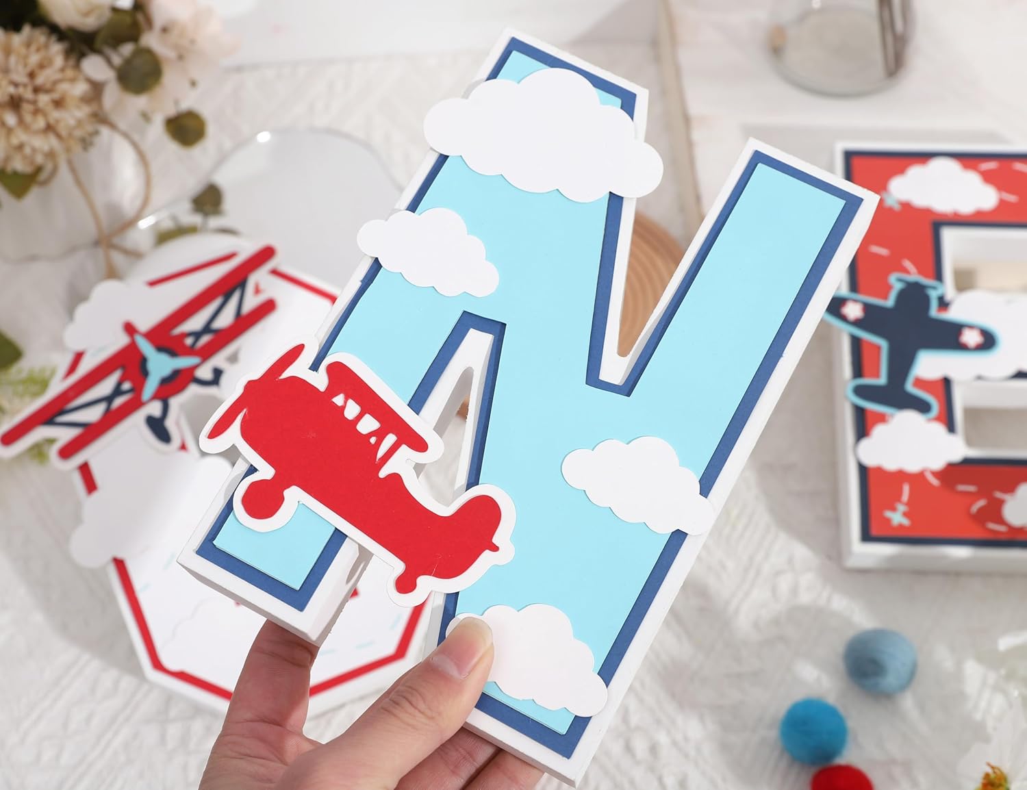 Airplane Wooden One Letter Sign -Time Flies Party Decorations, Airplane 3D Letters, Fighter Pilot Table Topper, For Anniversary Party Shower Table Sign, Vintage Airplane First Birthday