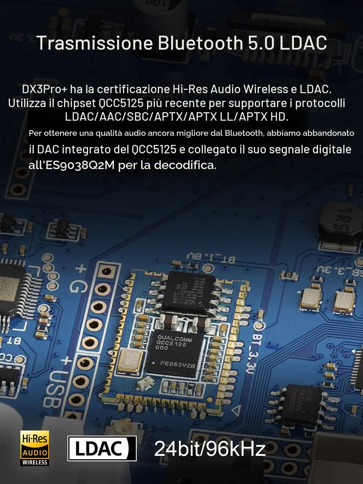 Topping DX3pro+ LDAC Amplificatore per cuffie – ES9038Q2M XU208 NFCA Bluetooth5.0 decodificatore audio USB/Opt/coassiale DAC AMP Pre amplificatore con telecomando