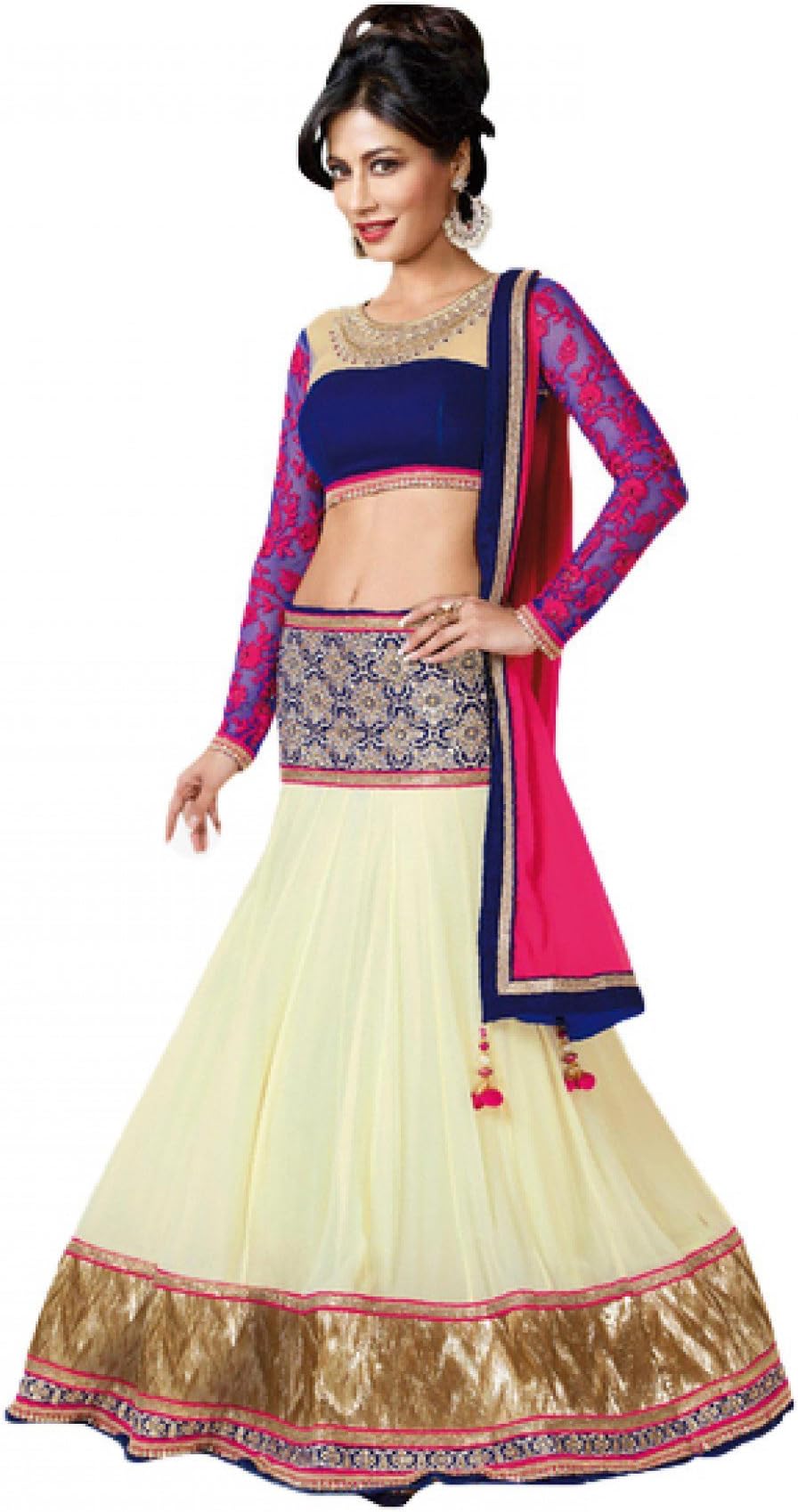 Georgette Party Wear Lehenga Choli in Cream and Blue Colour