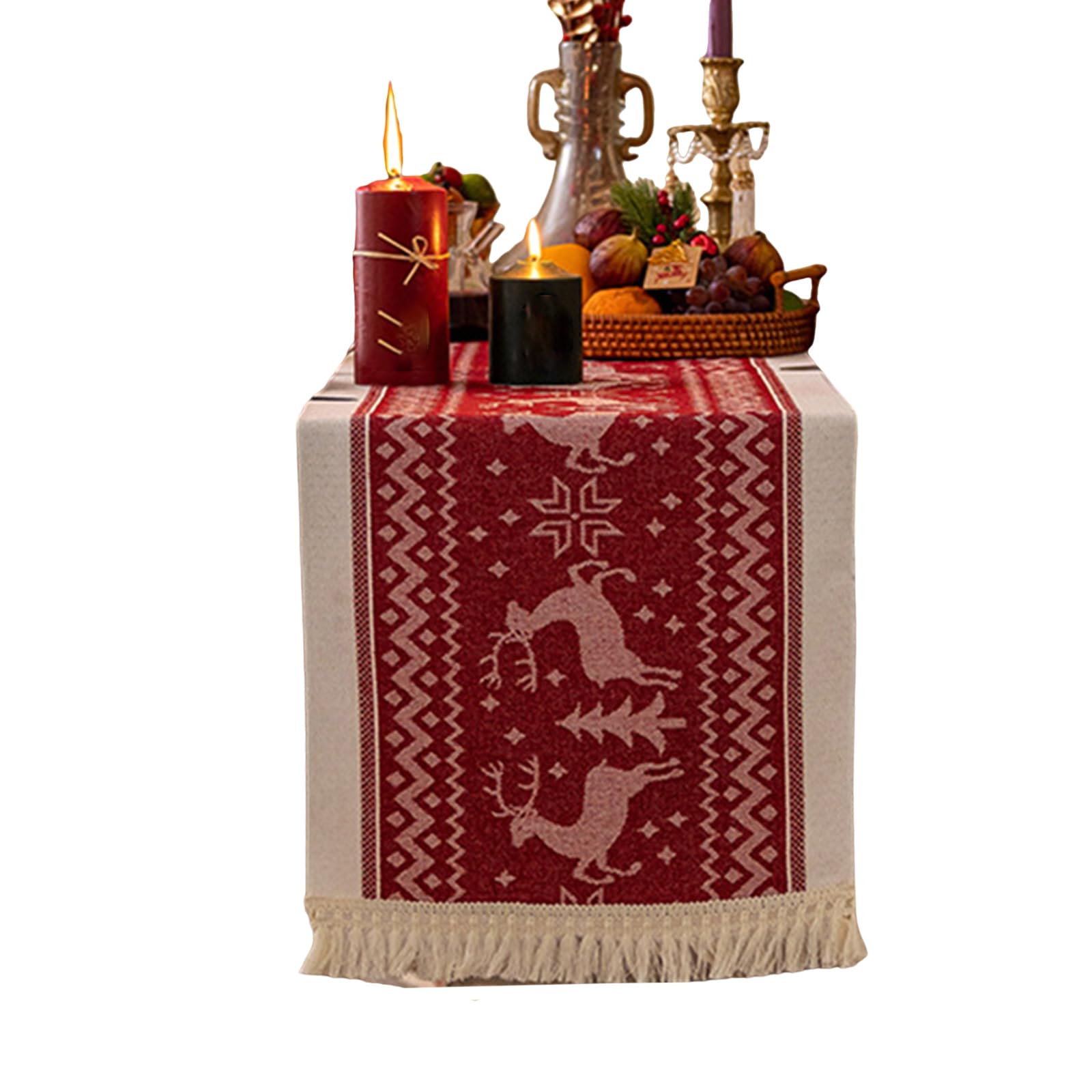 Tsophreniq Vibranting Color Handwoven Linen Blend Tablecloth Tassels Accent Natural Textured Dining Surfaces Cover Washable Cotton Linen Table Cover