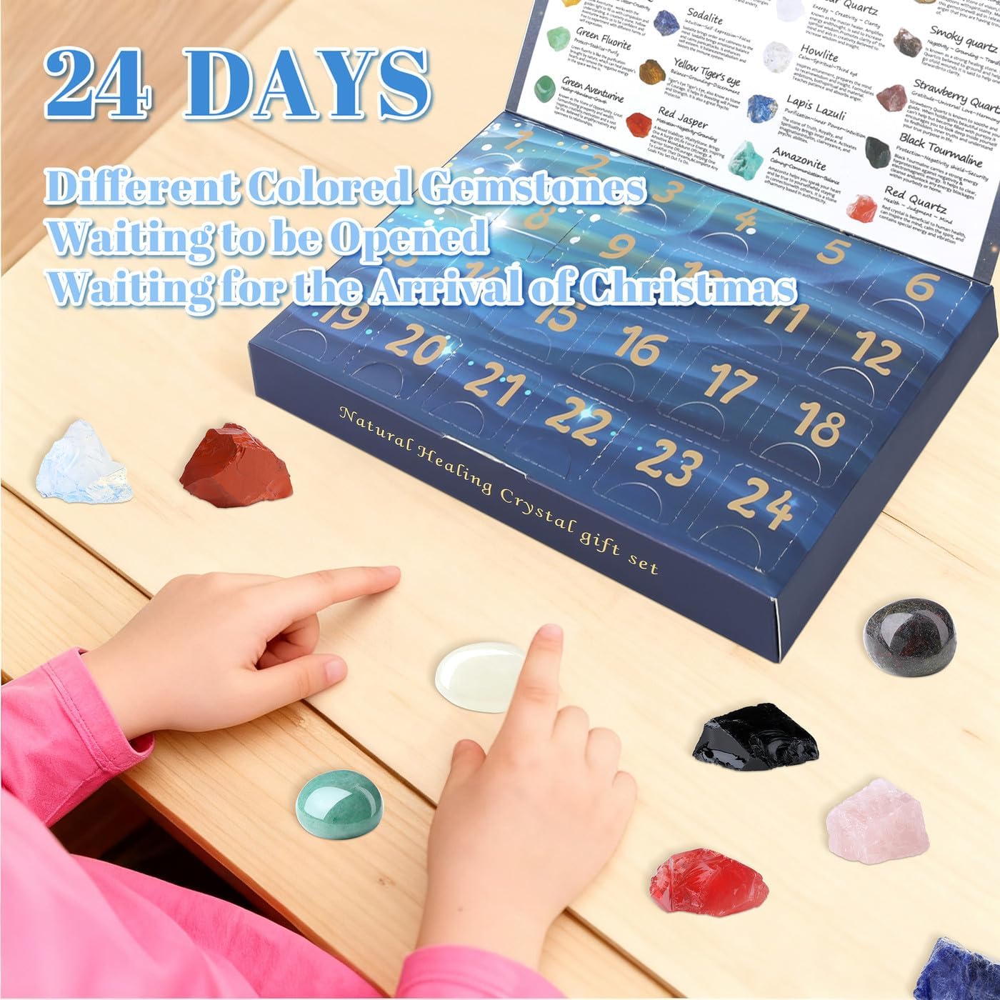 DUQGUHO Crystal Advent Calendar 2025 Adult - 24 Day Christmas Countdown Calendar for Women with 24 Gemstones, Spiritual Gifts for Yoga Meditation, Geology Crystals and Healing Stones Learning Kit