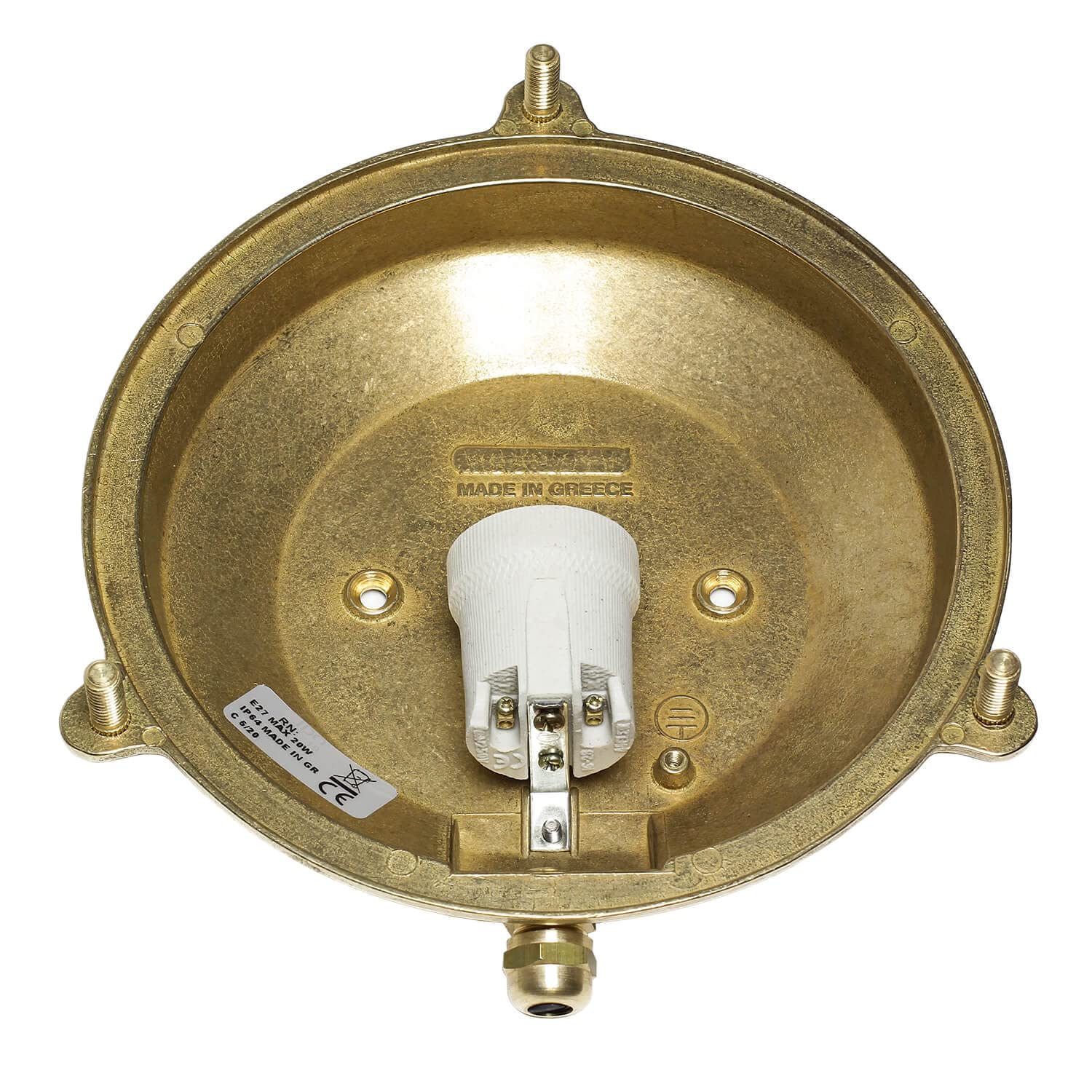 Licht-Erlebnisse Lámpara de pared exterior de latón y vidrio IP64 para entrada de casa, Ø21 cm, E27 máx. 18 W, redonda, marítima, con rejilla, aplique de pared exterior rústico para jardín SERIFOS
