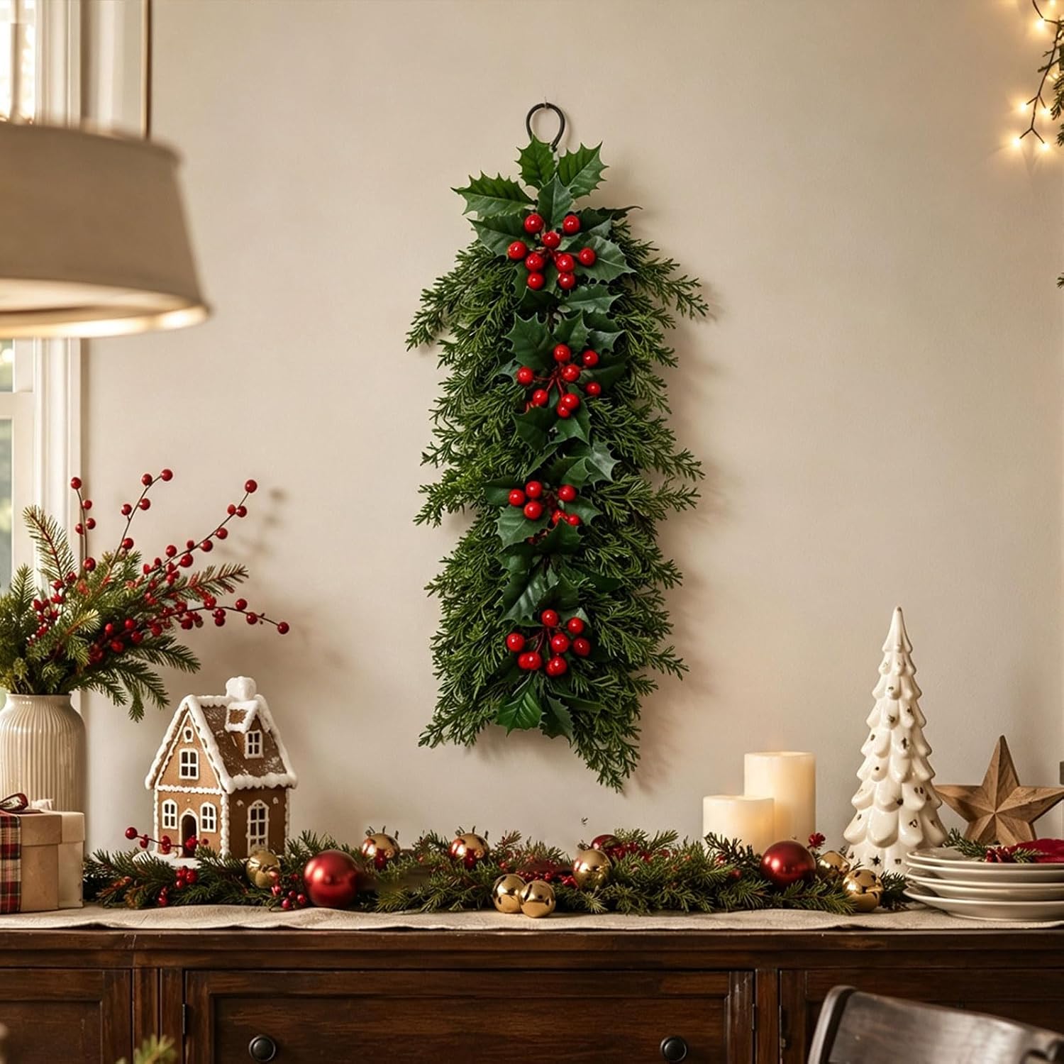 Holly Greenery Swag for Christmas Homes, 1PCS