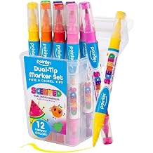 Pointer Dual-Tip Marker Set 12 Vibrant Colors, Fine & Chisel Tips, Organized Case, Light Fruity Aroma
