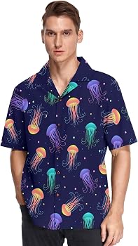 Amazon.co.jp: [MASAI] アロハシャツ クラゲ柄 メンズ 半袖 おしゃれ