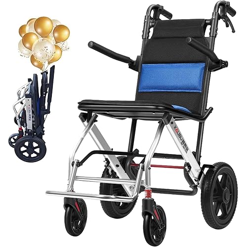 Lightweight Transport Wheelchair only 17.5 pounds, Easy to Travel, Folding, Portable Wheelchair Support 220 pounds Suitable for Adults or Kids(12"Rear Wheels)
