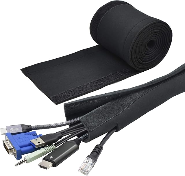 Cable Management Sleeves YOSH 200 cm Neoprene Cable tidy for PC/TV/Desk ,Sleeve Wraps Wires kit Cable Protector chew for Computer/Home Theater/ Entertainment Center/Office Wire Organizer