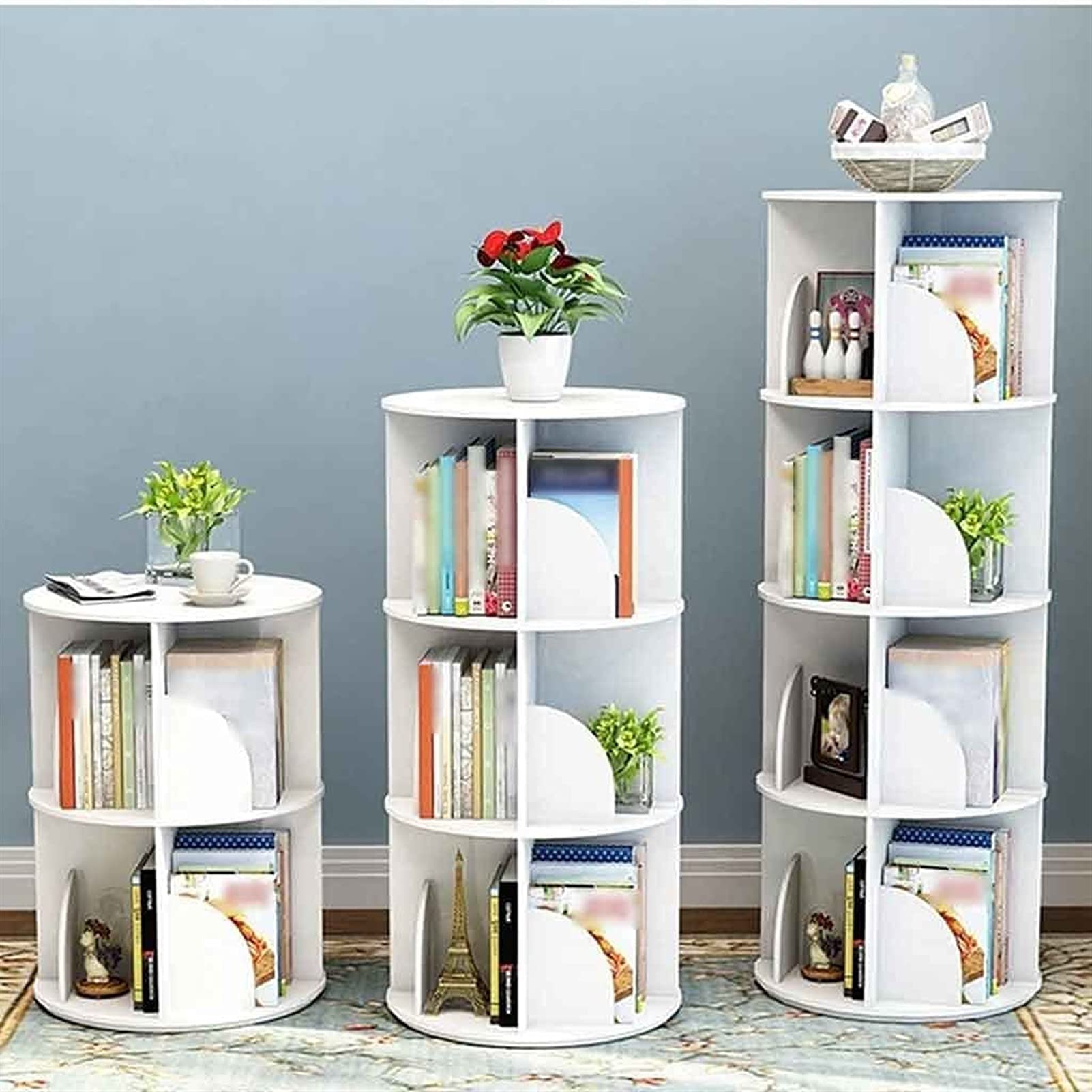 Bücherregal, Weiß 360° rotierendes Bücherregal, kreatives Bücherregal oder Filmbücher