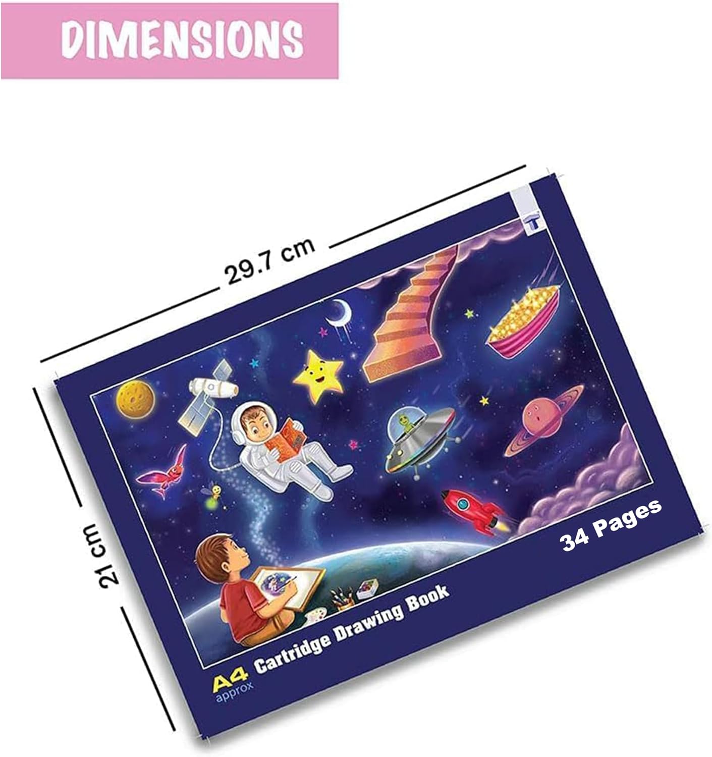 Kids A4 Size Drawing Pad (Pack of 3) | Sketch Pad for Artists, Children and Students | 34 Pages, White Plain Cartridge Papers | 29.5 cm x 21 cm Approx | Soft Cover
