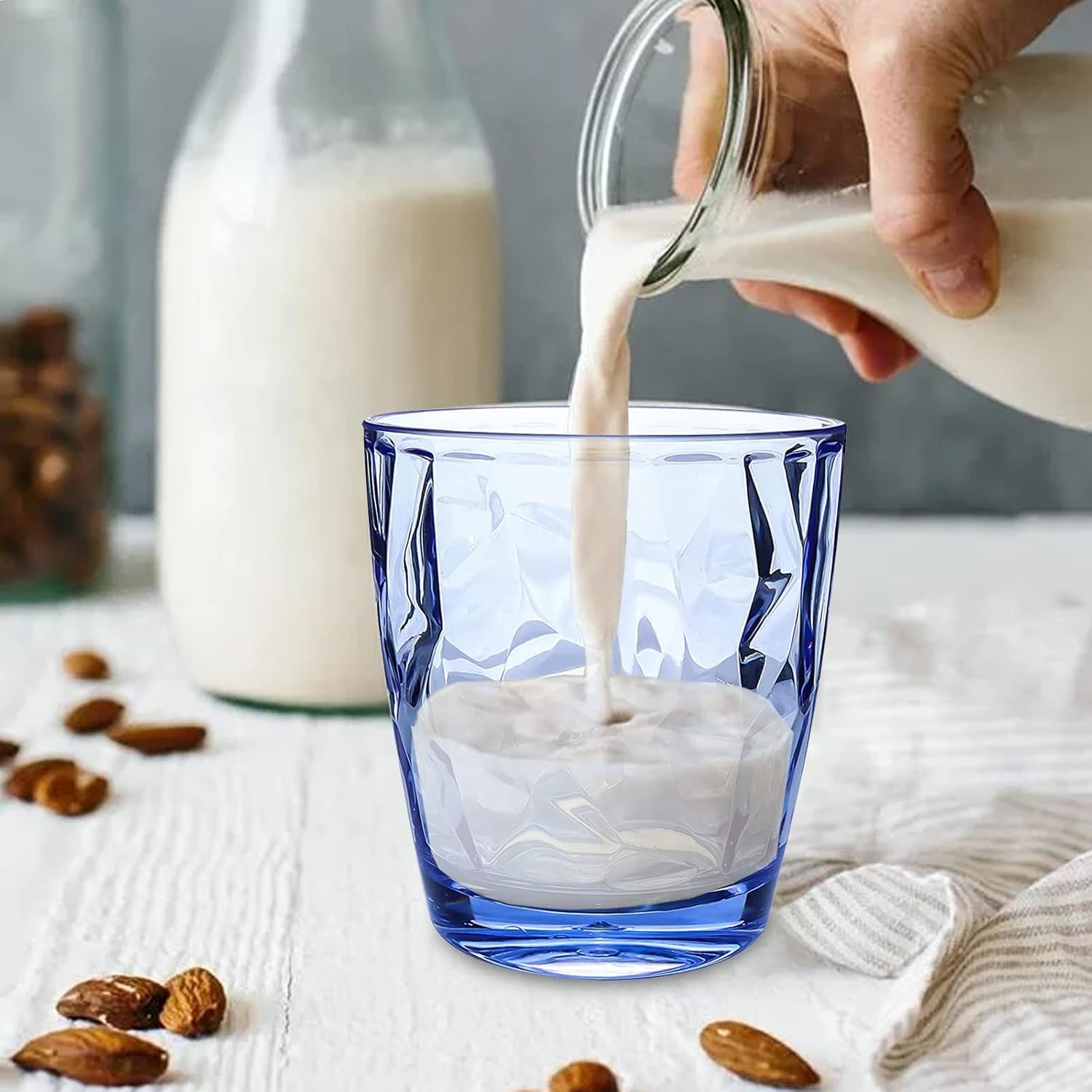 Topsky 10 oz Plastic Water Tumblers | Set of 4 Transparent Unbreakable Drinking Glasses Clear Acrylic Reusable Juice Wine Cups for Home Picnic Party, Dishwasher Safe, Stackable (Blue) - Image 3