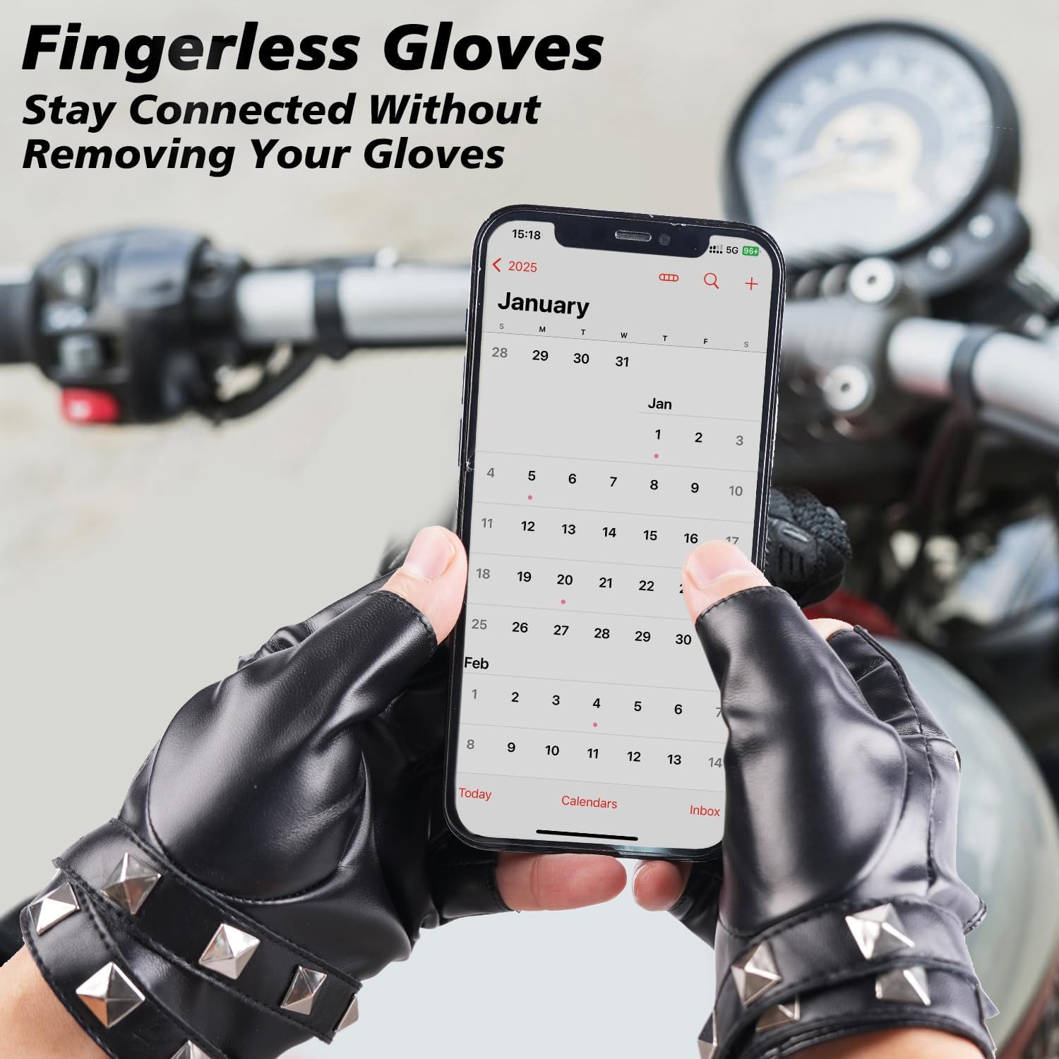 FAYBOX Black Leather Fingerless Gloves for Women Teens, Halloween Costume Accessories Belt Up Half Finger Gloves - Image 5