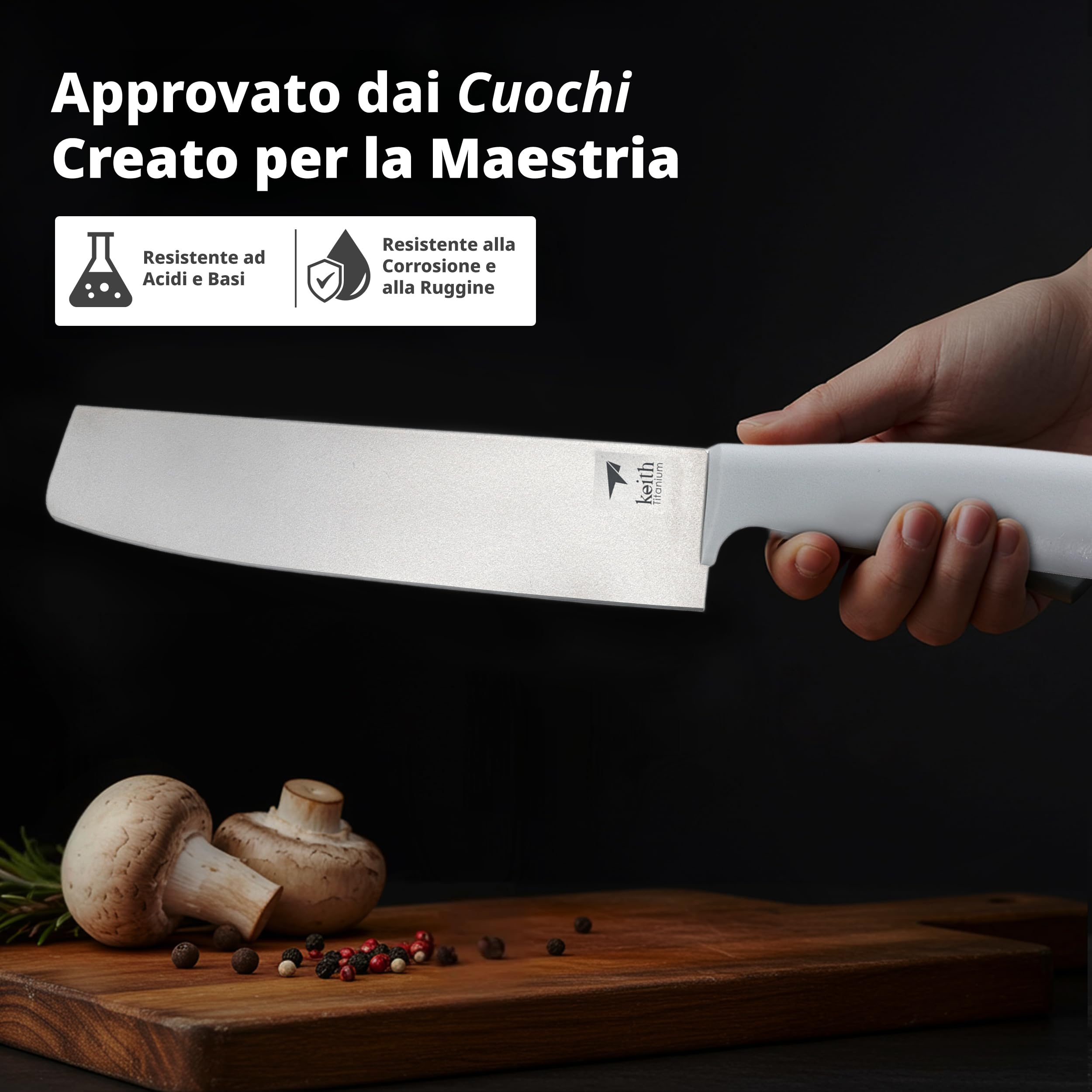 Keith Coltello da Cucina in Titanio con Fodero, Ti8743, Coltello Multiuso Portatile per Tagli Precisi di Verdure, Frutta e Carne, Ideale per Cucina, Campeggio, Trekking (31.2 x 4.4 cm)