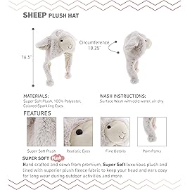 DolliBu Plush Novelty Hat - Super Soft Stuffed Animal Hat with Ear Flaps, Warm Fleece Beanie for Kids, Teens, Adults - One Size