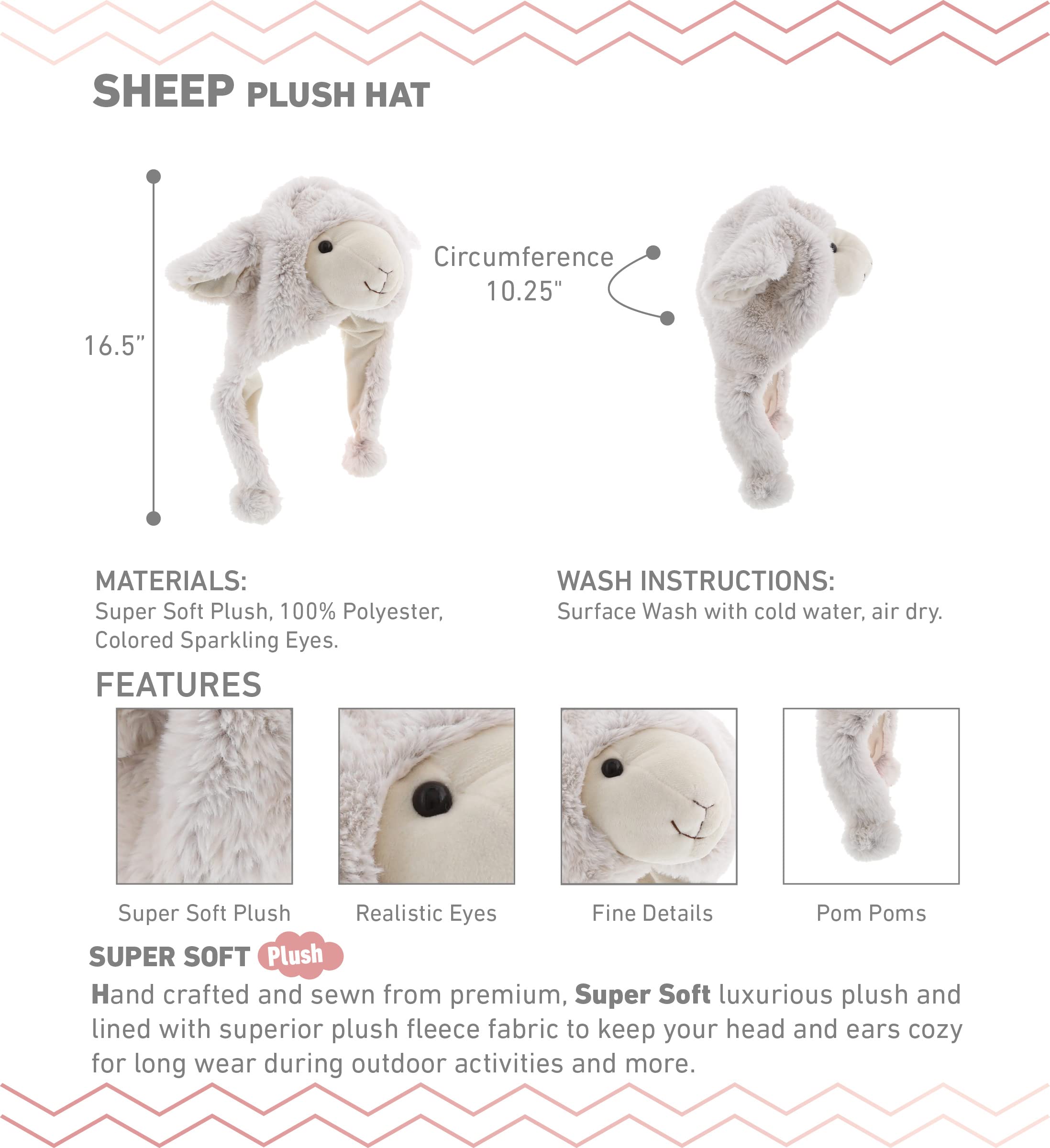 DolliBu Plush Novelty Hat - Super Soft Stuffed Animal Hat with Ear Flaps, Warm Fleece Beanie for Kids, Teens, Adults - One Size