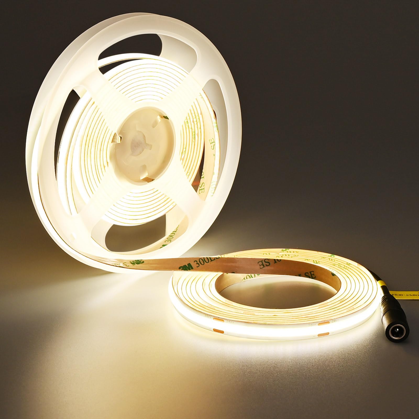 TOPAI COB LED Strip Light 5M Dotless 4000K Natural White, DC 24V Super Bright 1200LM/M (11W/M), RA CRI>92, 480LED/M High Density Cuttable Self Adhesive for Indoor Lighting