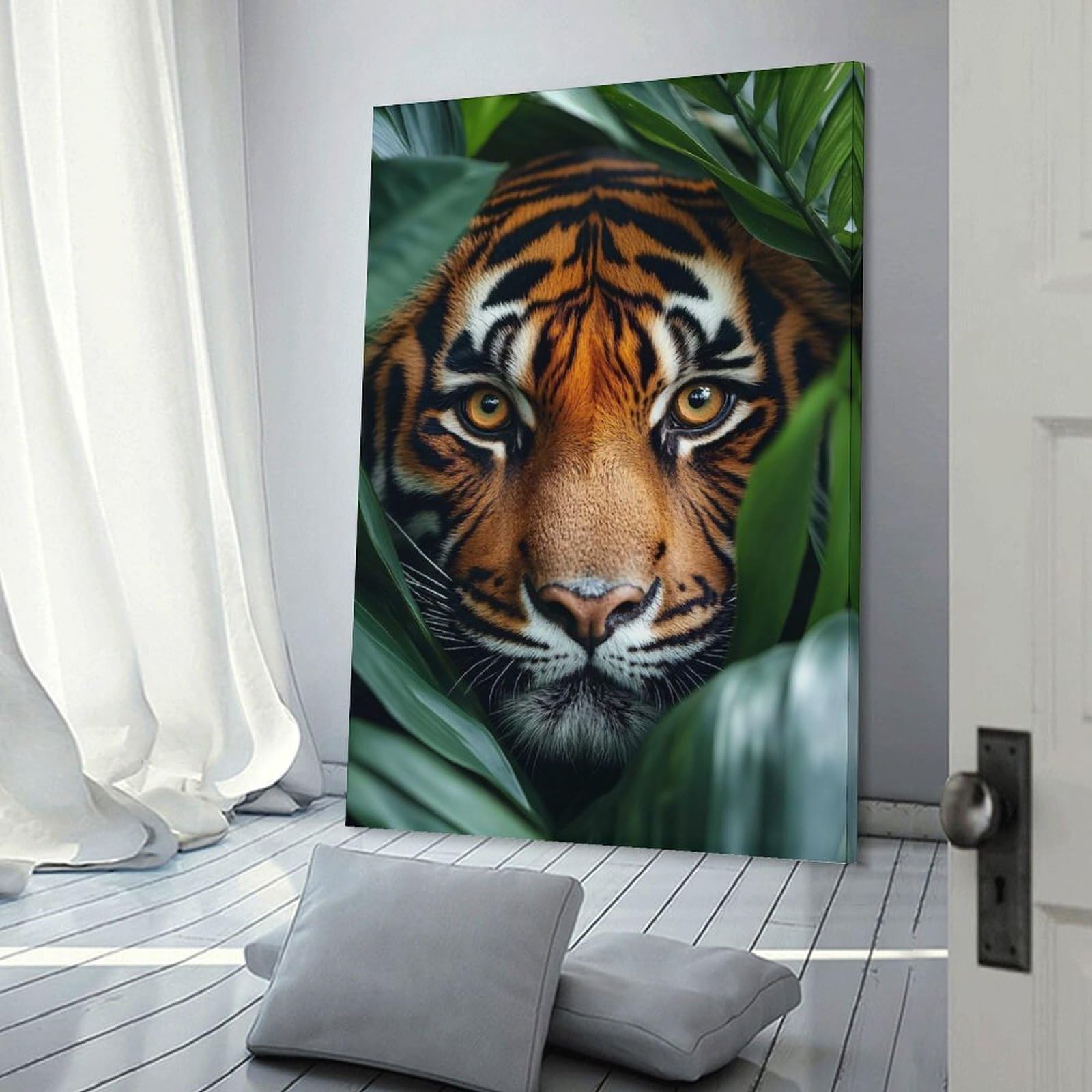Junmoney Tiger Portrait in Lush Foliage Room Decor Wall Art, 12x18inch(30x45cm), for Living Room, Lounge Or Sitting Room, A Home Accent with Warm Character