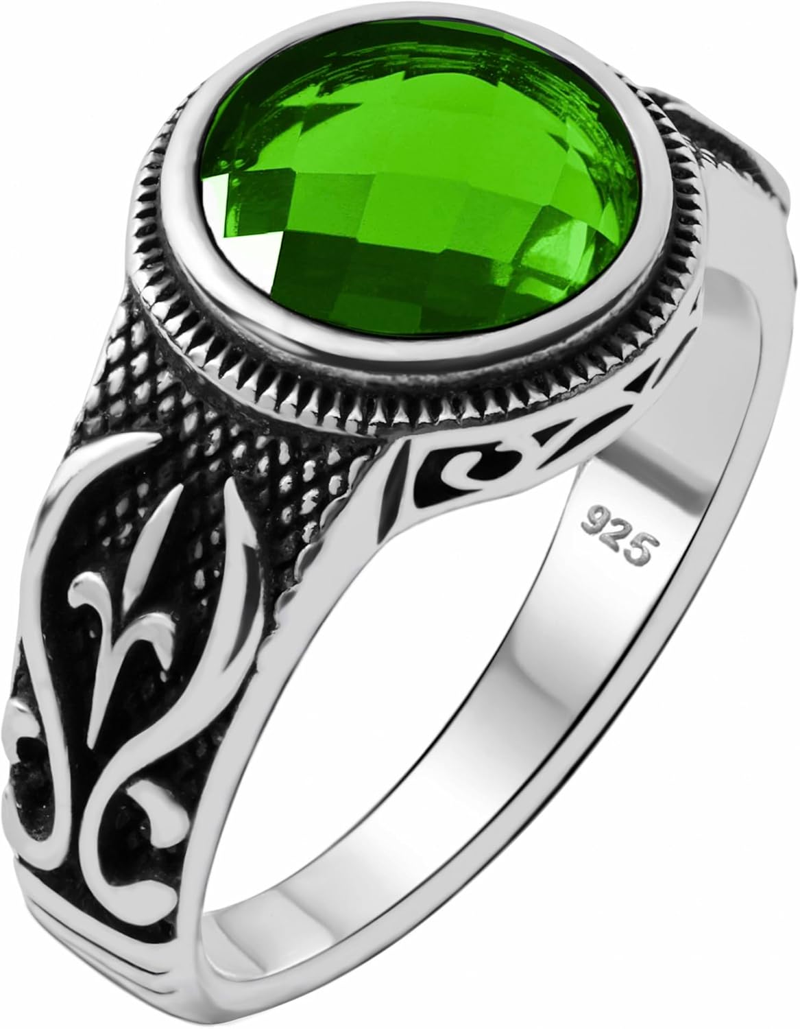 Genuine Solid 925 Sterling Silver Black Onyx Stone, Anatolian Motif Ring for Men
