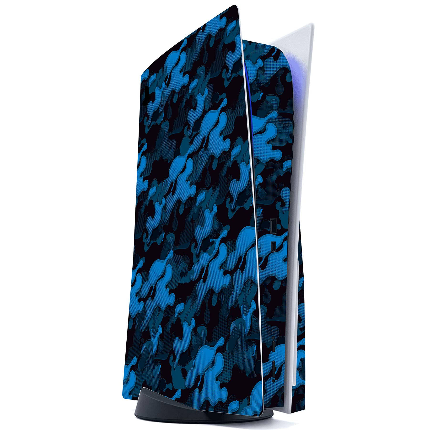 PlayVital Calcomanía Vinilo para ps5 Edición Disc - Pegatina Completa para Consola, Control, Estación de Recarga, Control Remoto y Audífonos, Skins Cubierta Protectora Adhesiva(Camuflaje Azul Negro)