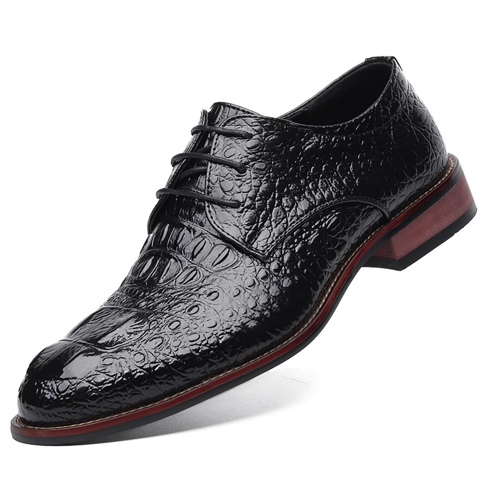 Men's Alligator Lace Up Dress Shoes Men's Crocodile Print Round Toe Oxford Shoes,Classical Business Formal Derby Shoes for Men