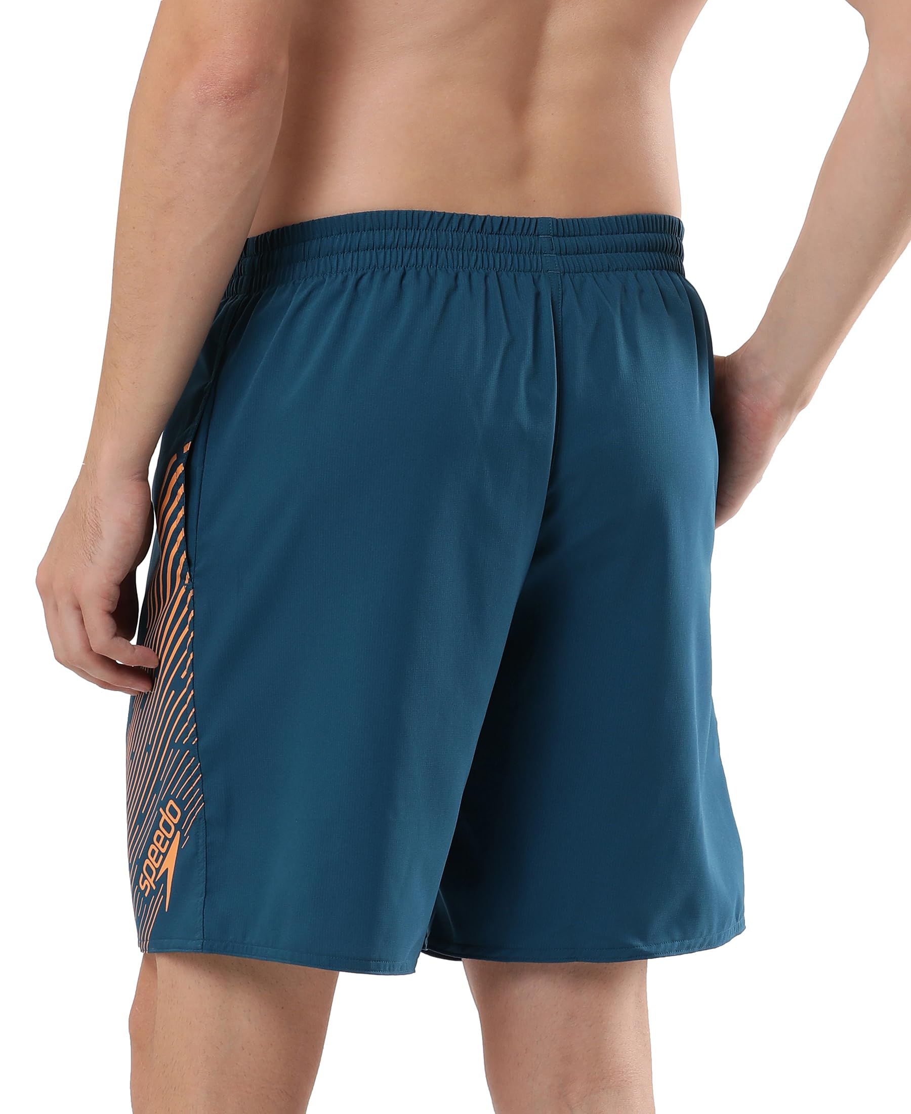 Speedo Men's Xpress Lite Essential Medley Logo Printed Watershorts - Dark Teal & Sweet Apricot 3
