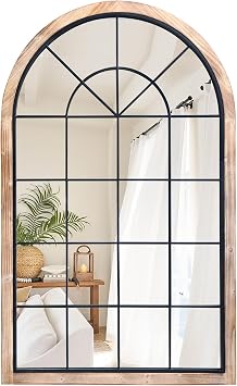 G-LEAF Arched Farmhouse Window Wall Mirror 30"x48", Rustic Accent Wood Framed Entry Mirror for Living Room,Bedroom,Kitchen