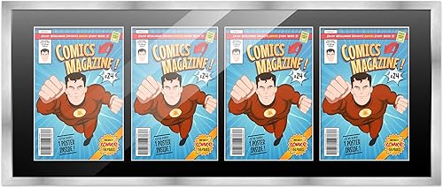 Miniatura 174 de Poster Palooza Marco de cómic con paspartú para 4 cómics de la era actual publicado después de 1985, marco de cómic negro para cómics de 6.875 x