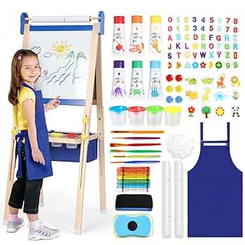 BanaSuper 3 In 1 Folding Kids Art Easel - Double-Sided Foldable Wooden Art Easel With Magnetic