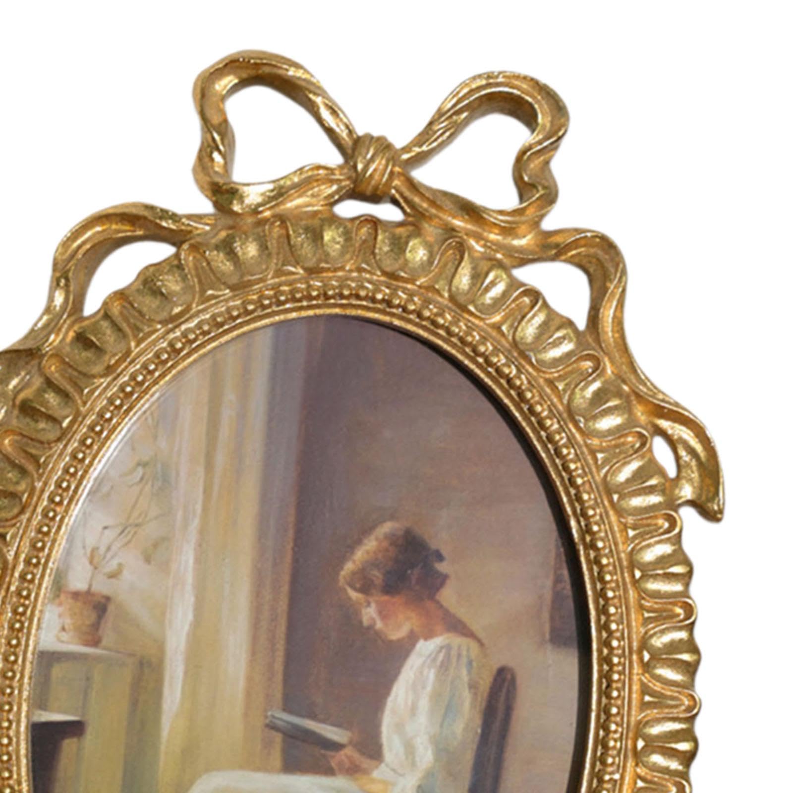 Bilderrahmen Oval Frame Vintage Foto Galerie Handmade Resin Tischdeko Wandbild für Haus Büro Studio Geschenk Galerie, Golden