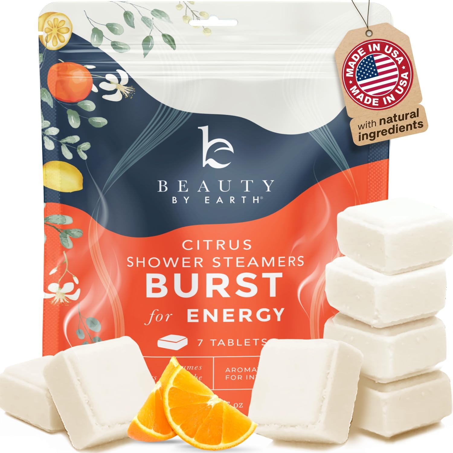 Shower Steamers Aromatherapy - USA Made with Natural Ingredients & Citrus Essential Oil, Long Lasting Shower Bombs for Energy Boost, Gift Set for Women & Men, Spa Gifts & Shower Accessorie