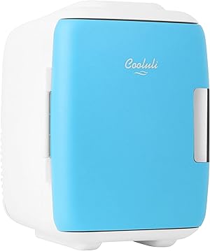 Cooluli Skin Care Mini Fridge for Bedroom - Car, Office Desk & Dorm Room - Portable 4L/6 Can Electric Plug In Cooler & Warmer for Food, Drinks, Beauty & Makeup - 12v AC/DC & Exclusive USB Option, Blue