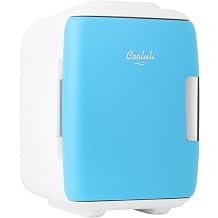 Cooluli Mini Fridge for Bedroom - Car, Office Desk &amp; Dorm Room - Portable 4L/6 Can Electric Plug In Cooler &amp; Warmer for Food, Drinks, Skincare Beauty &amp; Makeup - 12v AC/DC &amp; Exclusive USB Option, Blue