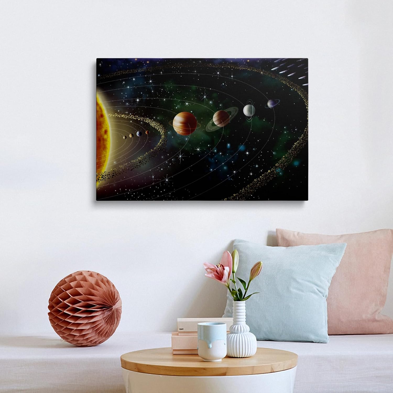 Framed Cool Space Theme Galaxy Astronomy Canvas Wall Art Universe Solar System Poster Planets Decor For Kids Living Room Bedroom Home Office Artwork Gift Ready To Hang(16x24 Inches)